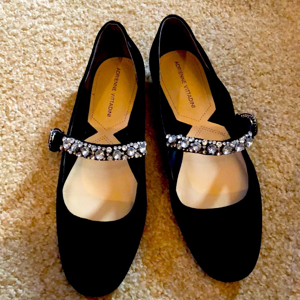 Black velvet shoes with rhinestones. Size 7-1/2